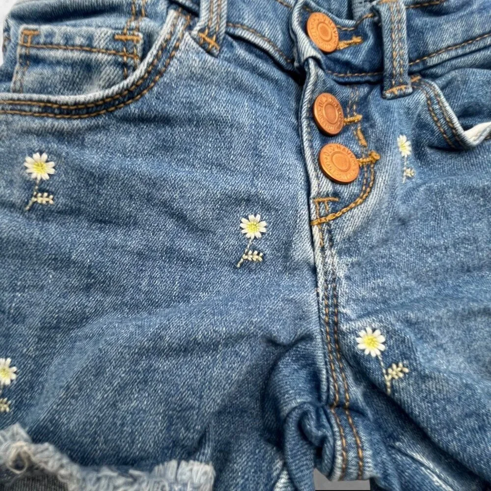 Old Navy Toddler Girls 4T Adjustable Denim Daisy-Embroidered Frayed Hem Shorts‎